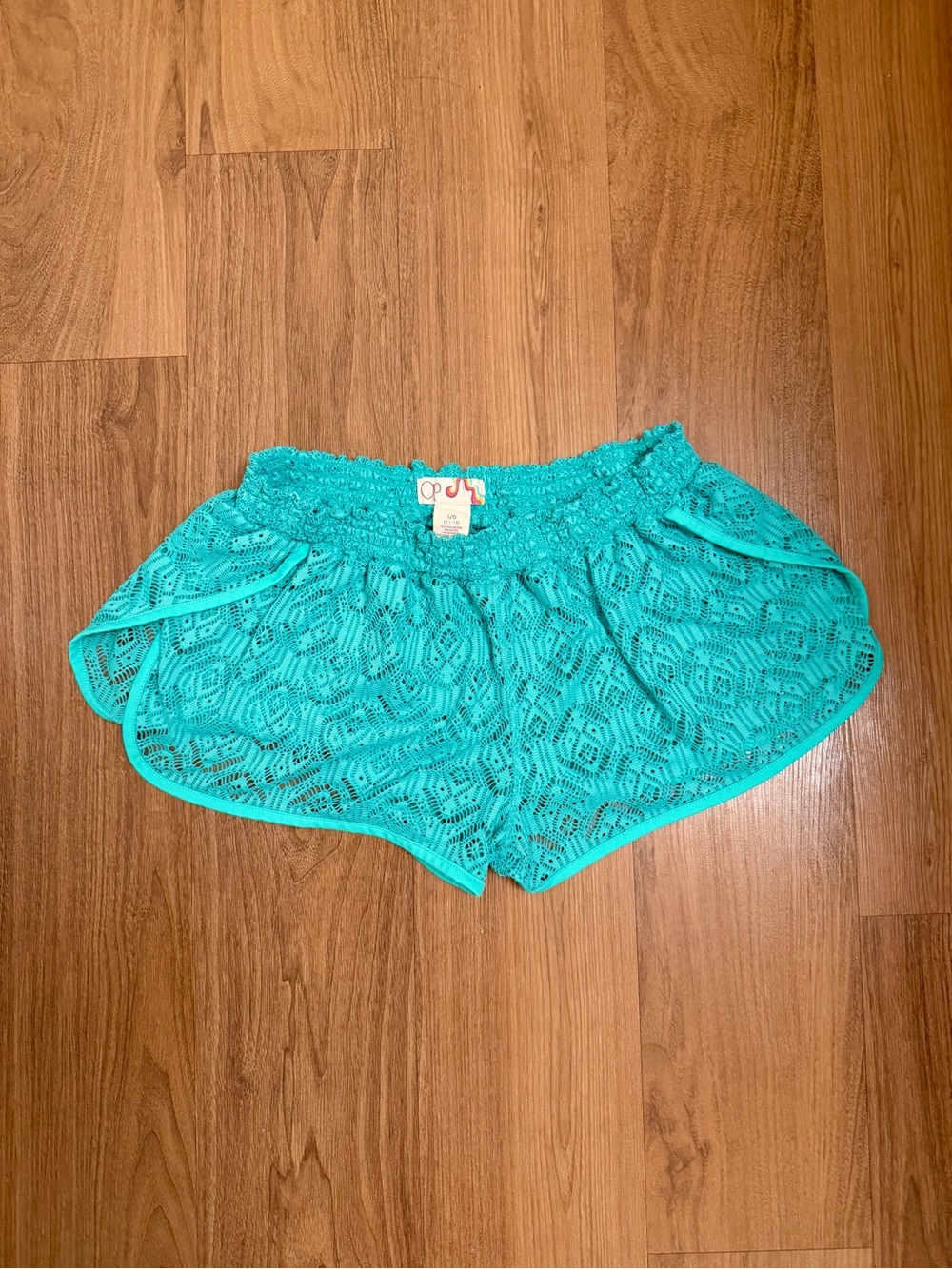 OP Teal Lace Crochet Athletic Beach Shorts